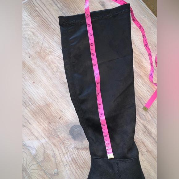 Venus Stiletto Black Suede Crystal Embellished Knee High Boots - Picture 17 of 17